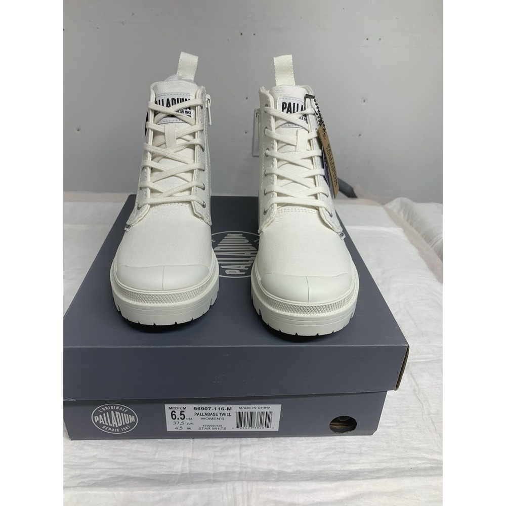 NIB Palladium Pallabase Twill Boots Womens Star White Platform Canvas Zip Up 6.5